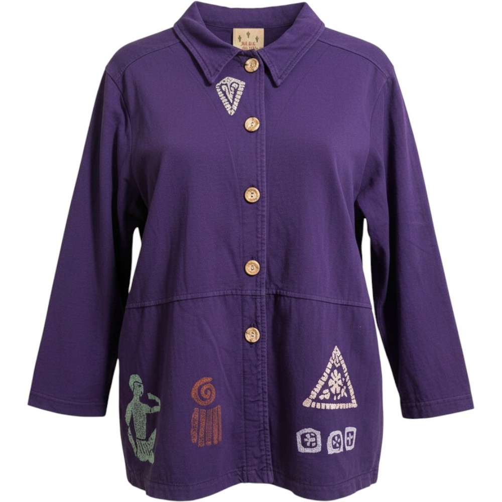 Blue Cactus Button Up Shirt Womens S Purple Southwestern Graphic Artsy Lagenlook